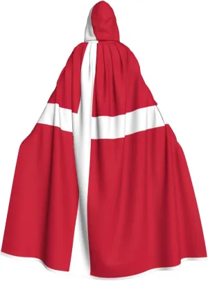 Danish Flag Print Hooded Cloak Wizard Cape Halloween Witch Costume For Men Women Cosplay Party Capes