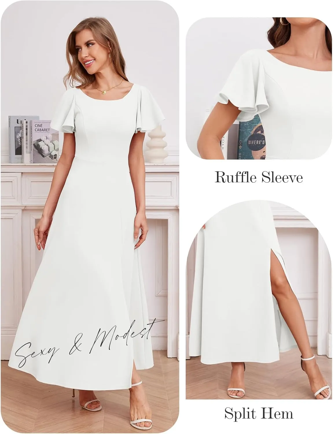DRESSTELLS Formal Dress for Women, Cocktail Wedding Guest Party Prom Dress, Long Split Gowns and Evening Dresses