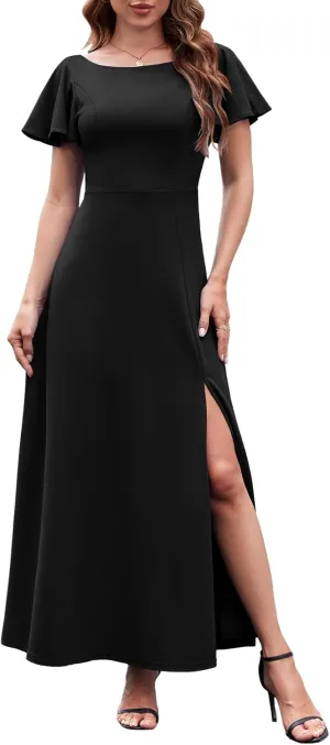 DRESSTELLS Formal Dress for Women, Cocktail Wedding Guest Party Prom Dress, Long Split Gowns and Evening Dresses