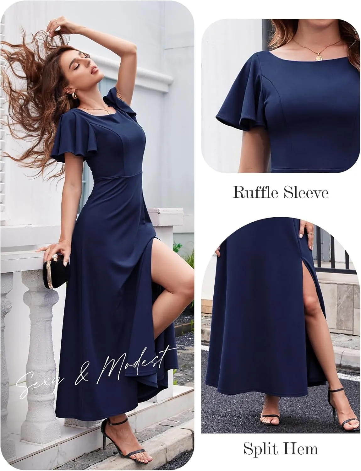 DRESSTELLS Formal Dress for Women, Cocktail Wedding Guest Party Prom Dress, Long Split Gowns and Evening Dresses