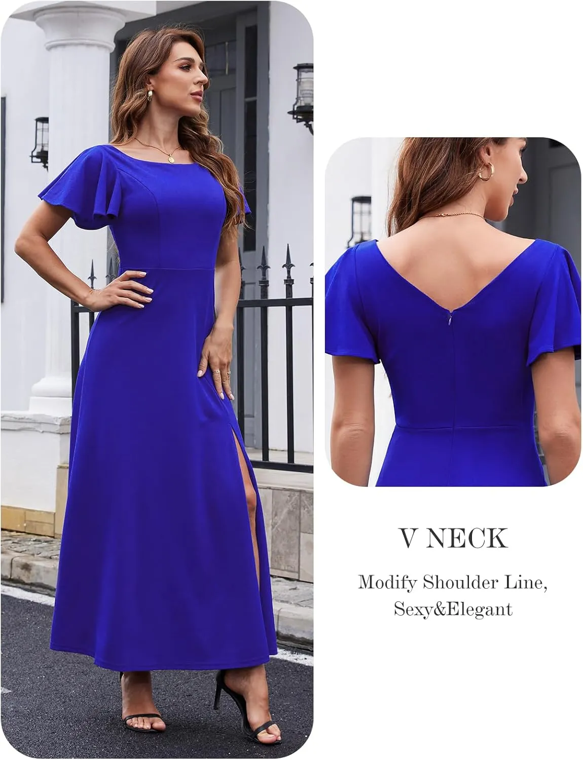 DRESSTELLS Formal Dress for Women, Cocktail Wedding Guest Party Prom Dress, Long Split Gowns and Evening Dresses