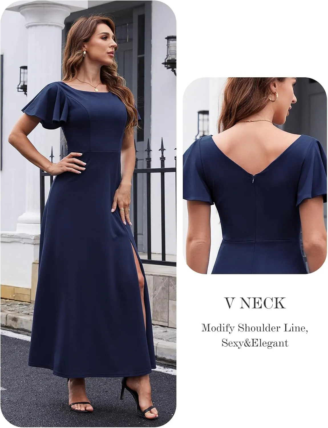 DRESSTELLS Formal Dress for Women, Cocktail Wedding Guest Party Prom Dress, Long Split Gowns and Evening Dresses