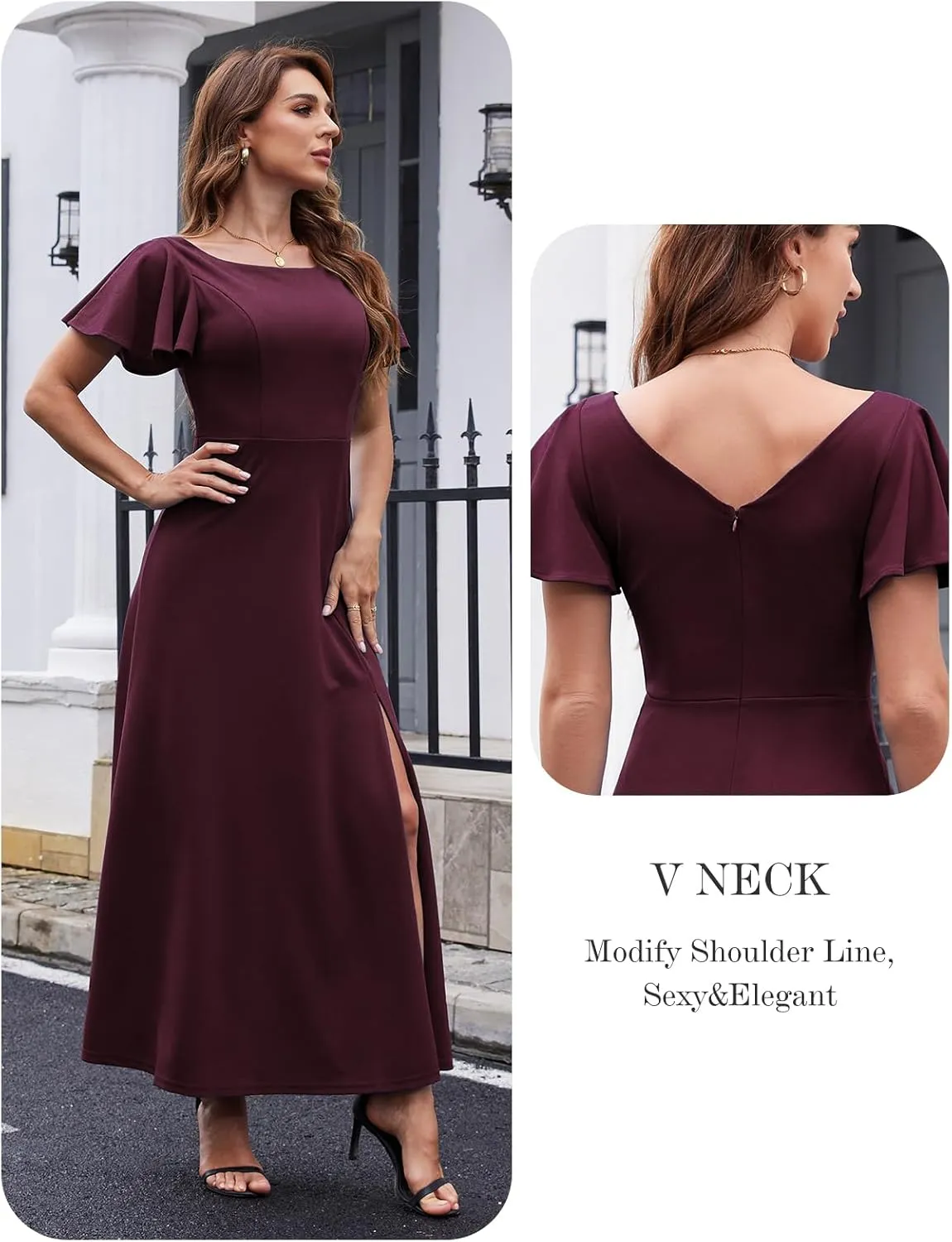 DRESSTELLS Formal Dress for Women, Cocktail Wedding Guest Party Prom Dress, Long Split Gowns and Evening Dresses