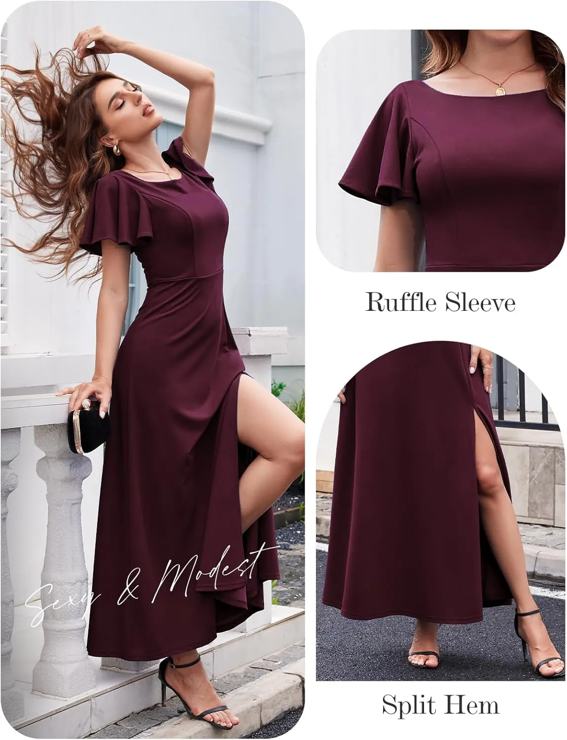 DRESSTELLS Formal Dress for Women, Cocktail Wedding Guest Party Prom Dress, Long Split Gowns and Evening Dresses