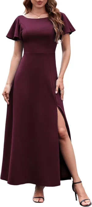 DRESSTELLS Formal Dress for Women, Cocktail Wedding Guest Party Prom Dress, Long Split Gowns and Evening Dresses