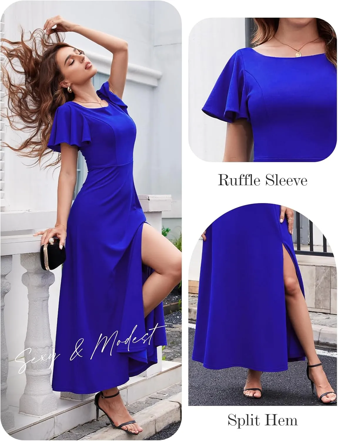 DRESSTELLS Formal Dress for Women, Cocktail Wedding Guest Party Prom Dress, Long Split Gowns and Evening Dresses