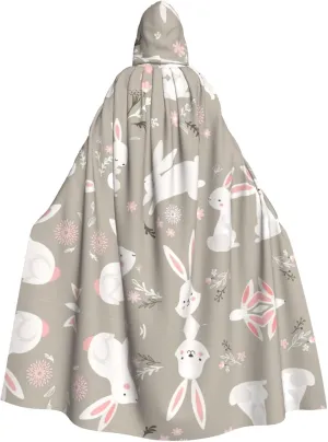 Easter Bunny Floral Print Hooded Cloak Wizard Cape Halloween Witch Costume For Men Women Cosplay Party Capes