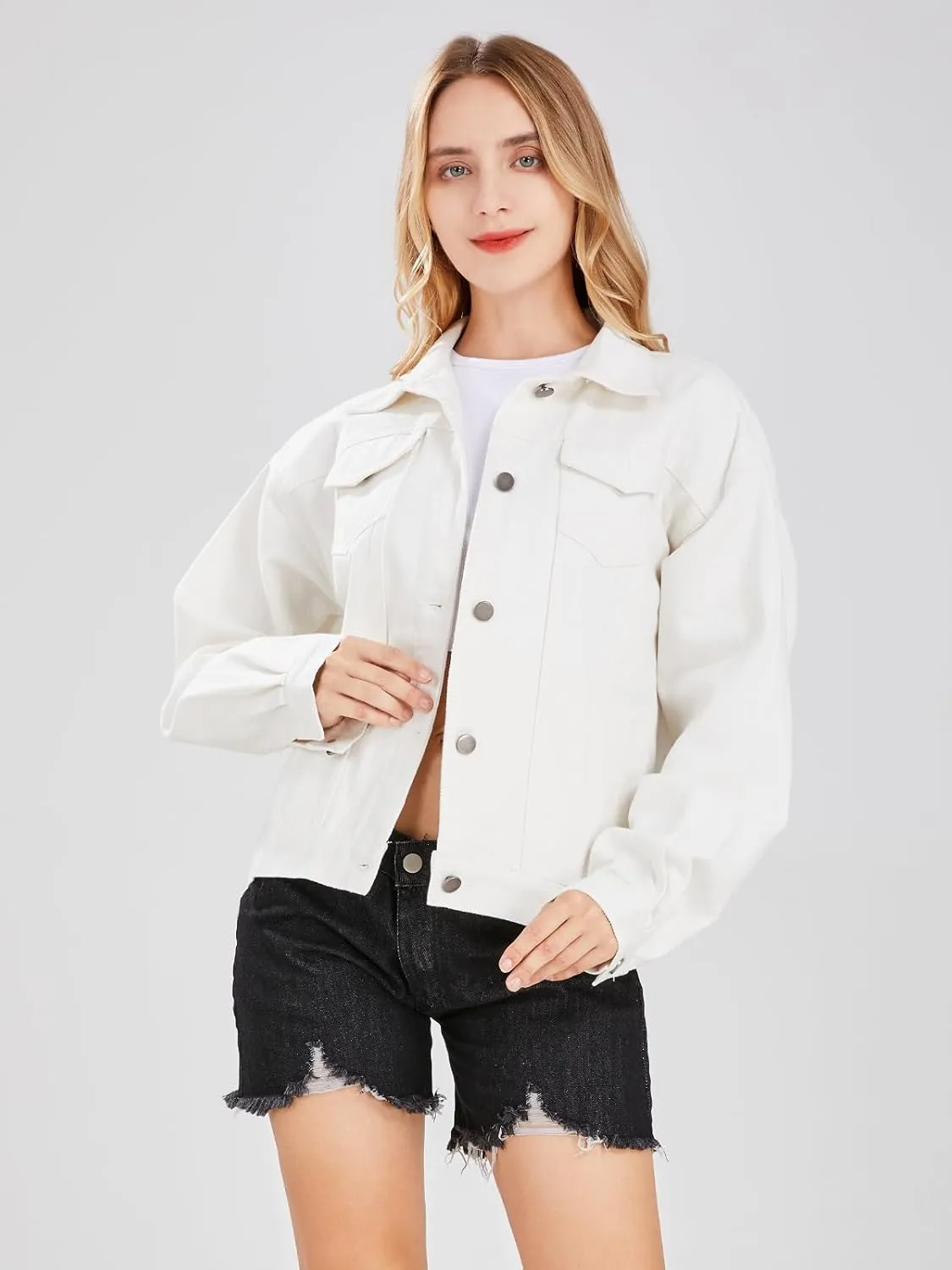 ebossy Women's Candy Color Denim Jacket Relaxed Fit Casual Jean Trucker Jacket