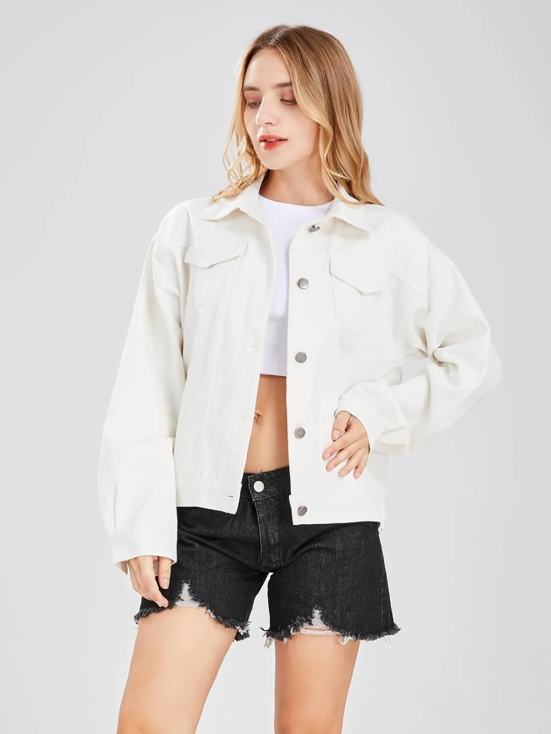 ebossy Women's Candy Color Denim Jacket Relaxed Fit Casual Jean Trucker Jacket