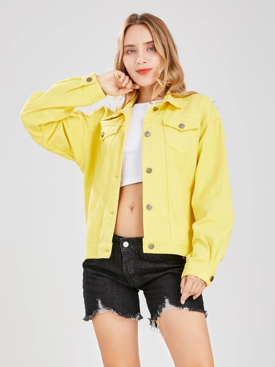 ebossy Women's Candy Color Denim Jacket Relaxed Fit Casual Jean Trucker Jacket