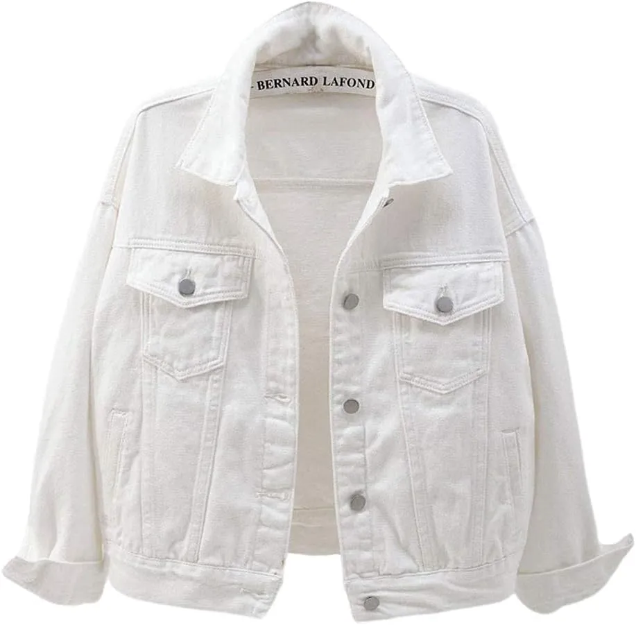 ebossy Women's Candy Color Denim Jacket Relaxed Fit Casual Jean Trucker Jacket