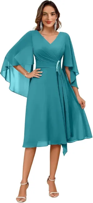 Elegant Chiffon Mother of The Bride Dress for Wedding A-Line Knee Length Outfit for Mother of The Groom