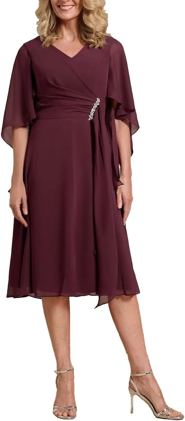 Elegant Chiffon Mother of The Bride Dress for Wedding A-Line Knee Length Outfit for Mother of The Groom