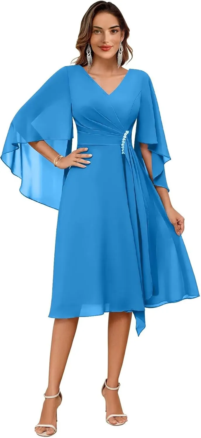 Elegant Chiffon Mother of The Bride Dress for Wedding A-Line Knee Length Outfit for Mother of The Groom