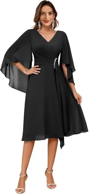 Elegant Chiffon Mother of The Bride Dress for Wedding A-Line Knee Length Outfit for Mother of The Groom