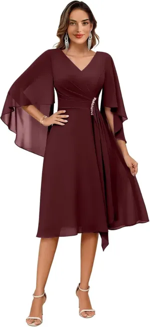 Elegant Chiffon Mother of The Bride Dress for Wedding A-Line Knee Length Outfit for Mother of The Groom