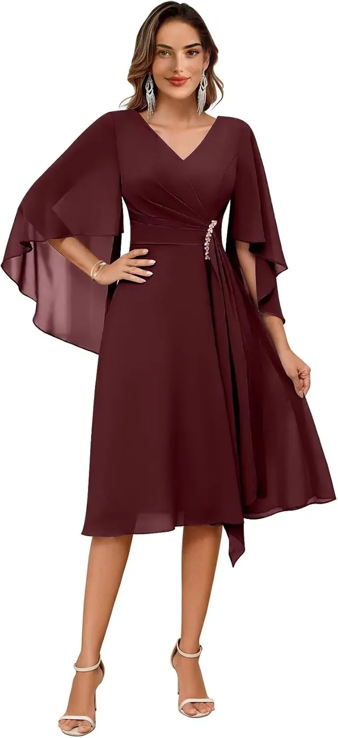 Elegant Chiffon Mother of The Bride Dress for Wedding A-Line Knee Length Outfit for Mother of The Groom