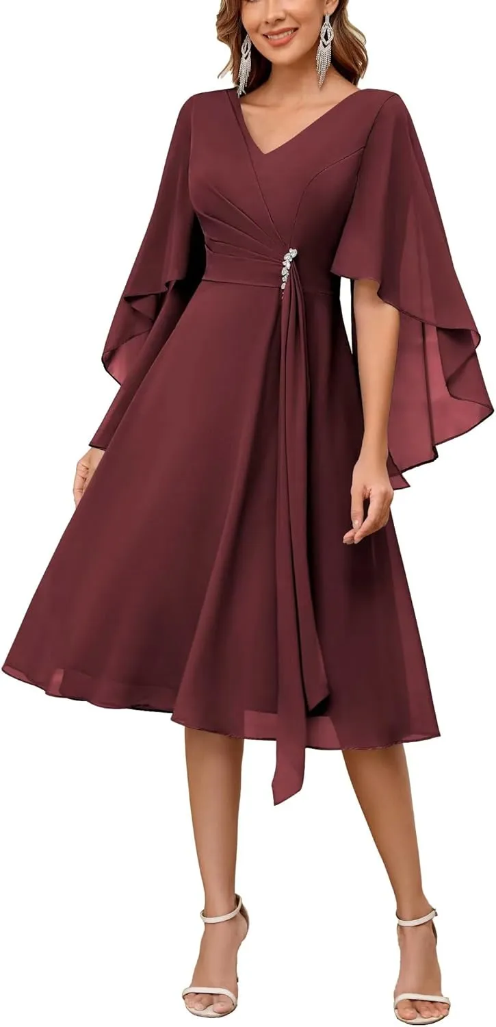 Elegant Chiffon Mother of The Bride Dress for Wedding A-Line Knee Length Outfit for Mother of The Groom