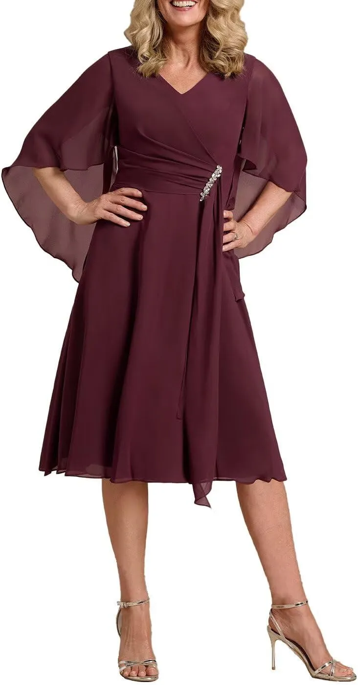 Elegant Chiffon Mother of The Bride Dress for Wedding A-Line Knee Length Outfit for Mother of The Groom