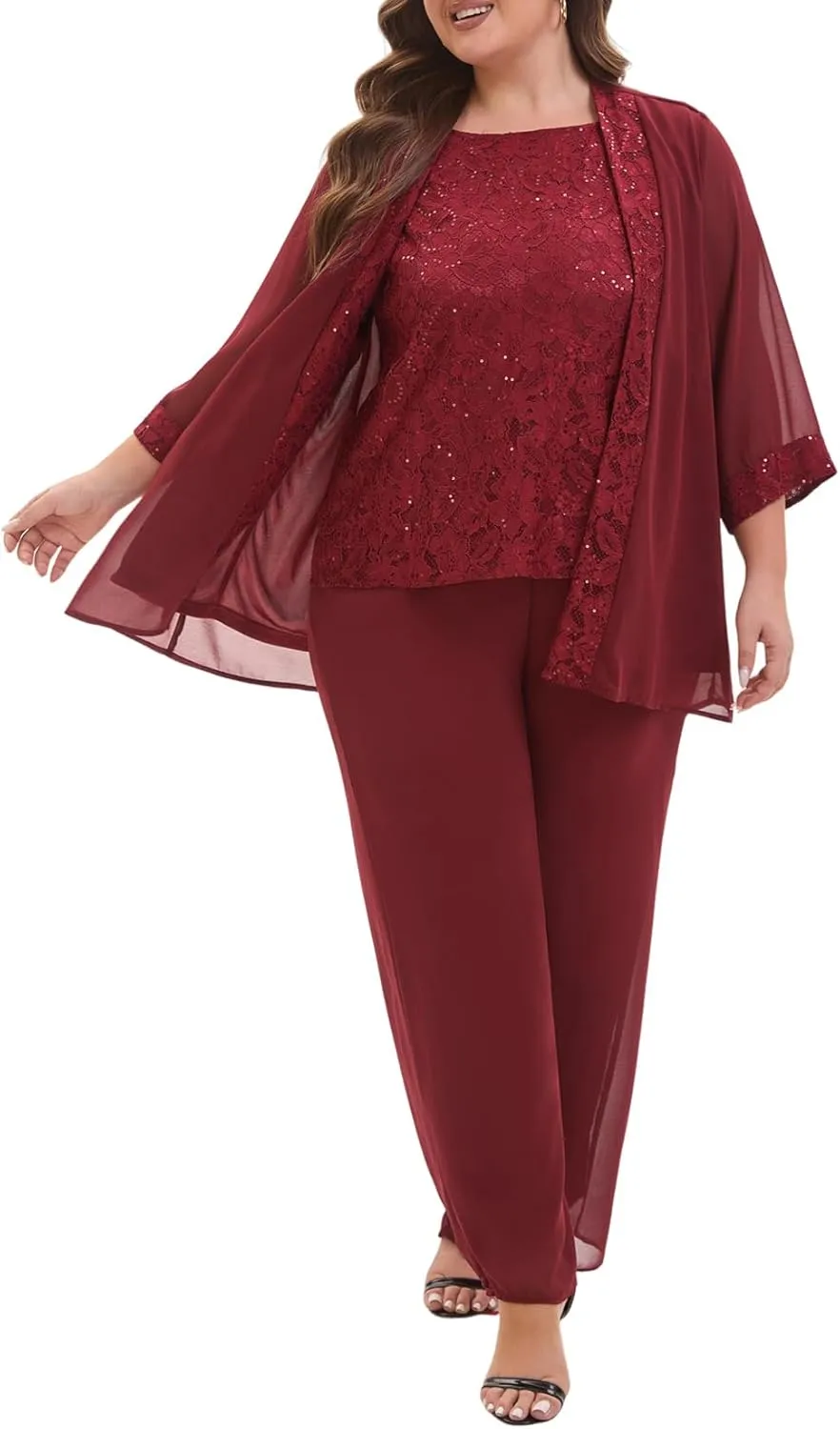 Elegant Plus Size 3 Piece Mother of The Bride Pant Suits with Laces for Formal Wedding Guest Outfit