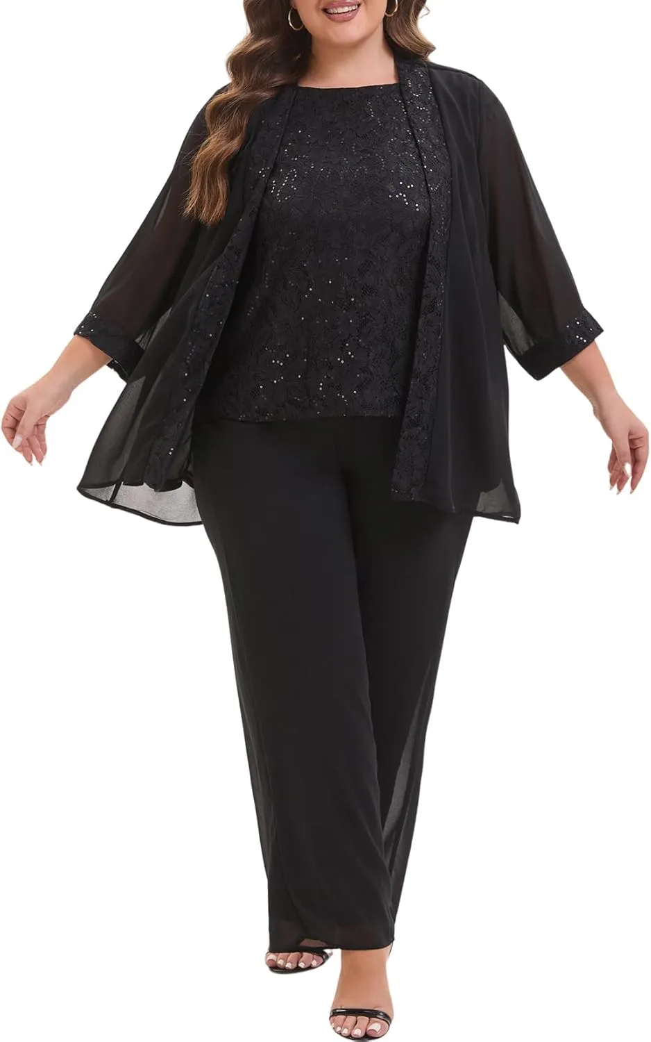Elegant Plus Size 3 Piece Mother of The Bride Pant Suits with Laces for Formal Wedding Guest Outfit