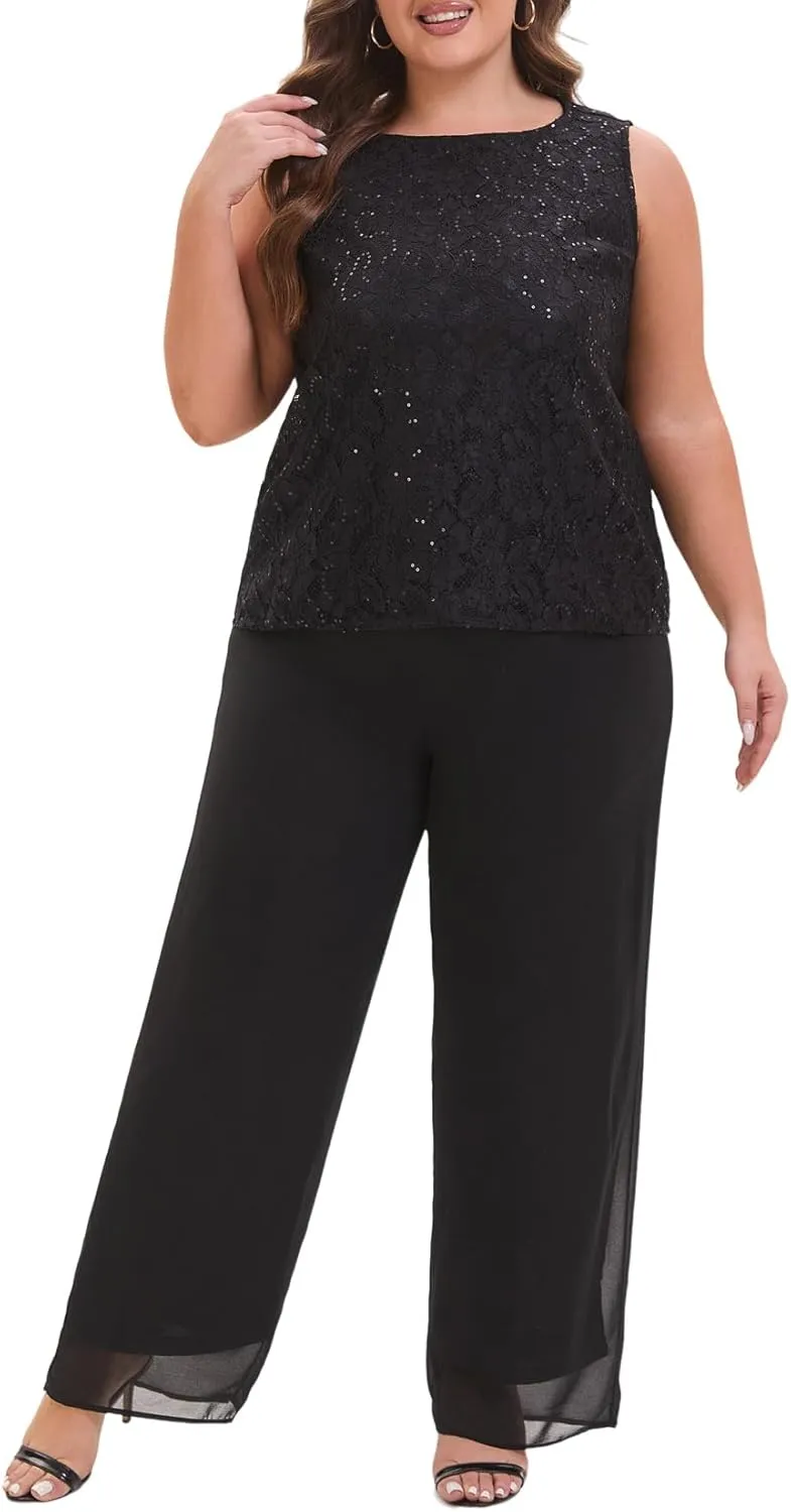 Elegant Plus Size 3 Piece Mother of The Bride Pant Suits with Laces for Formal Wedding Guest Outfit
