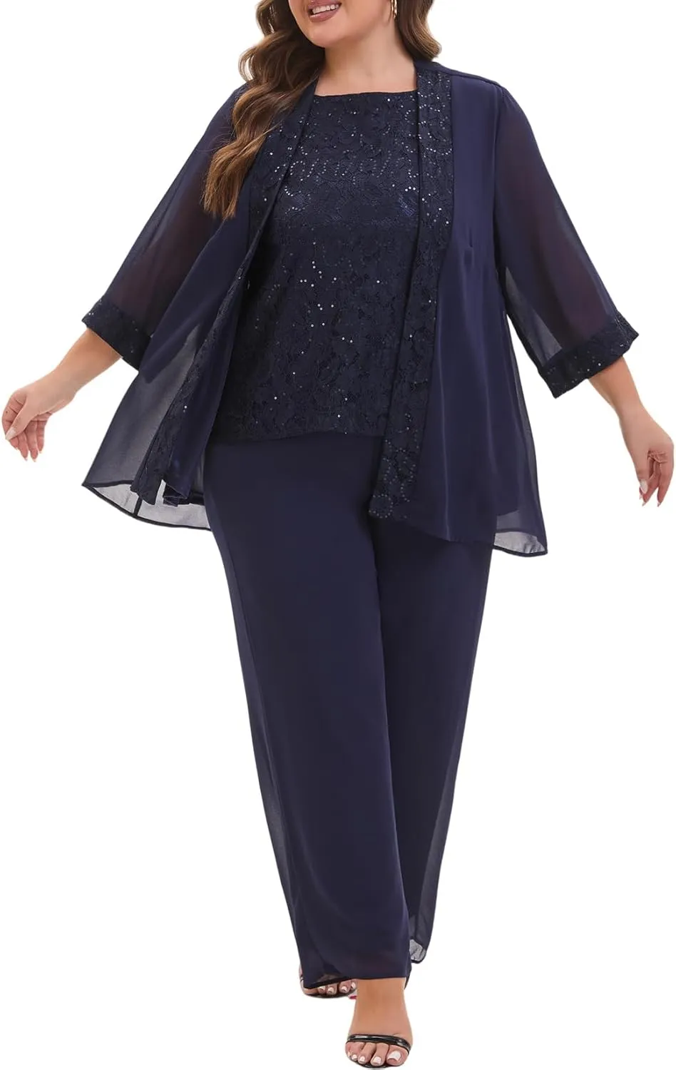 Elegant Plus Size 3 Piece Mother of The Bride Pant Suits with Laces for Formal Wedding Guest Outfit