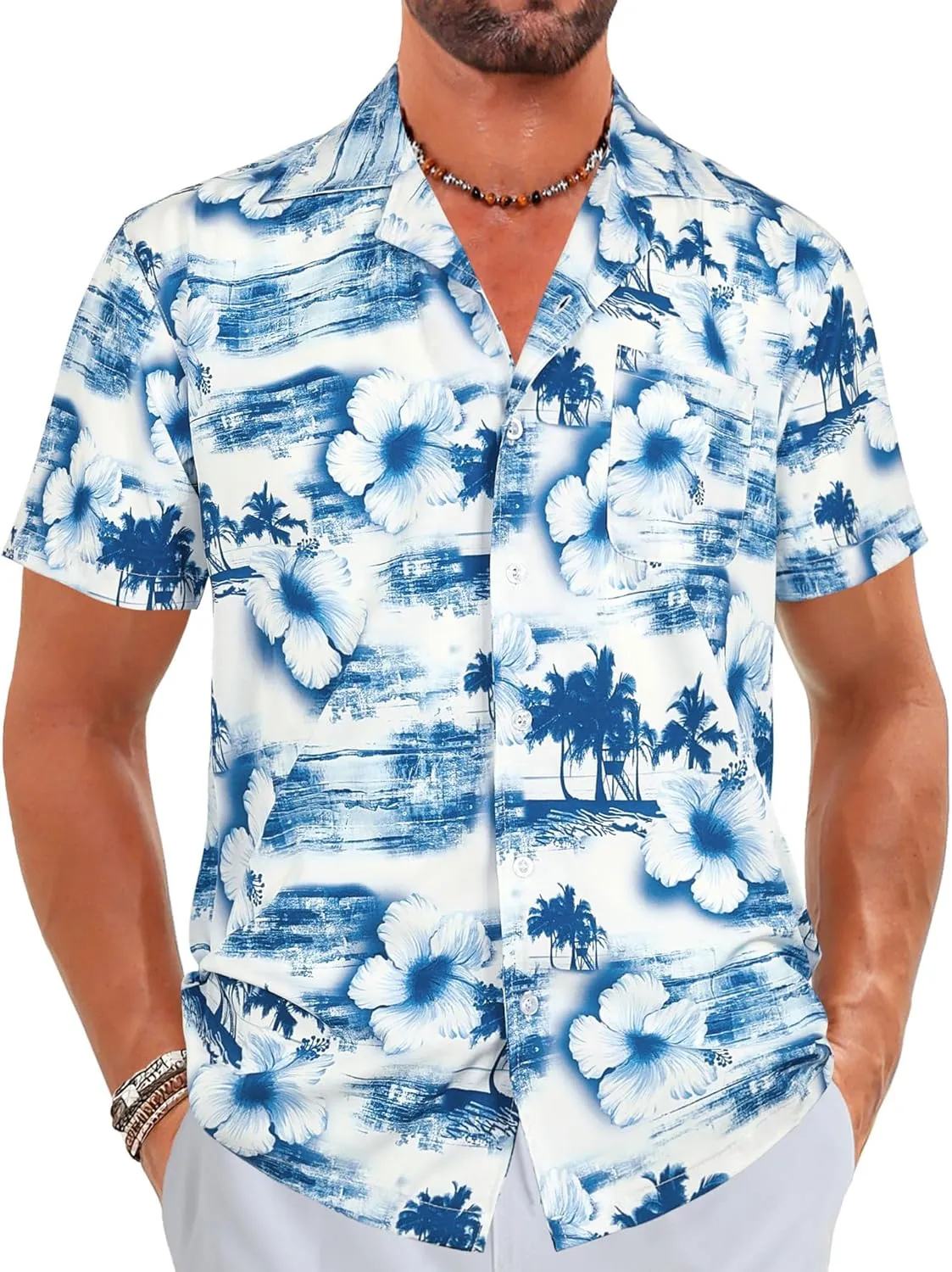 ELETOP Men's Hawaiian Shirts Short Sleeve Floral Beach Shirts Button Down Tropical Aloha Vacation Shirts
