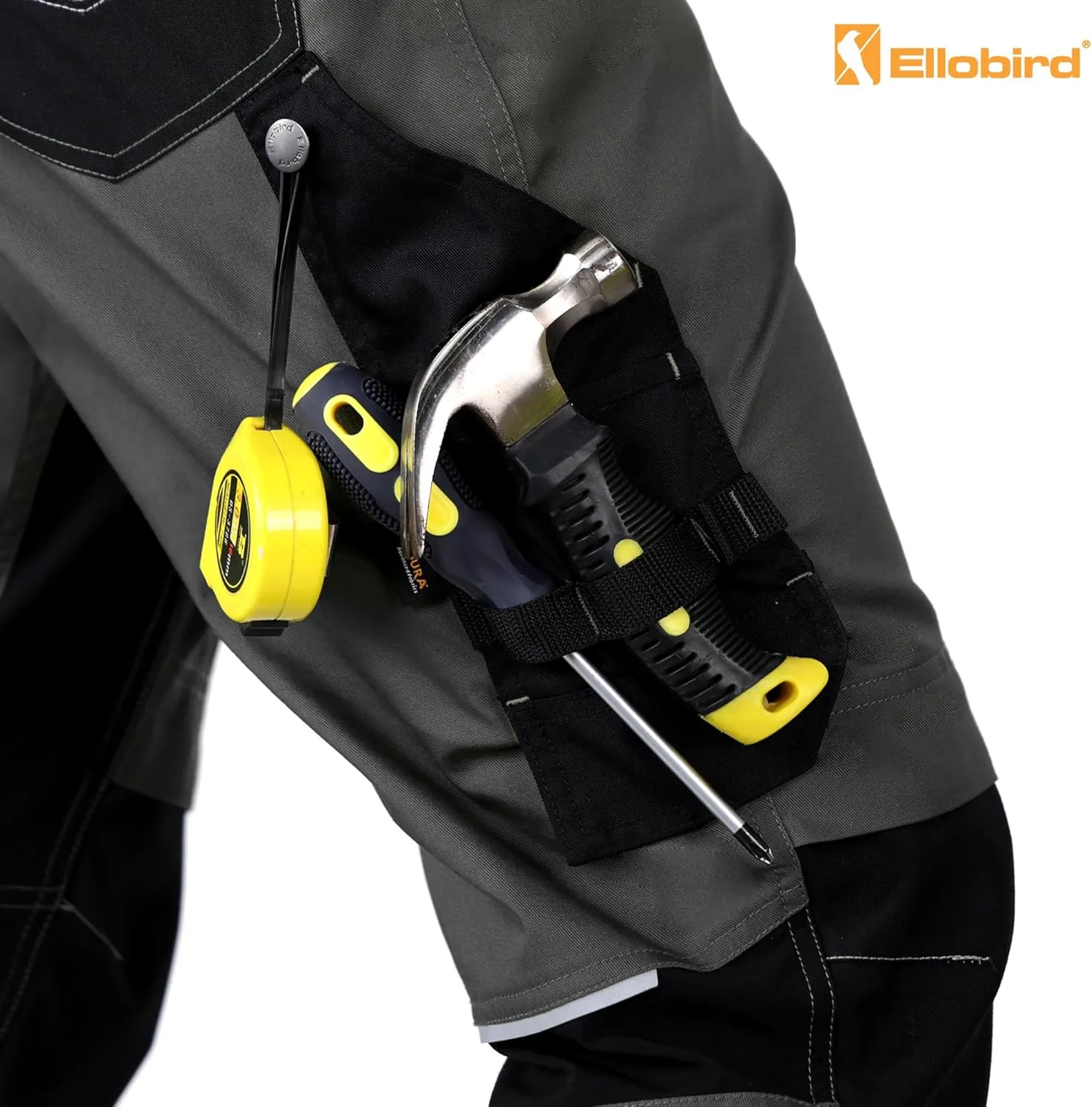Ellobird Men's Construction Work Utility Pants Relaxed Fit Stretch Flex Cordura Double Knee Reinforcement Carpenter Cargo