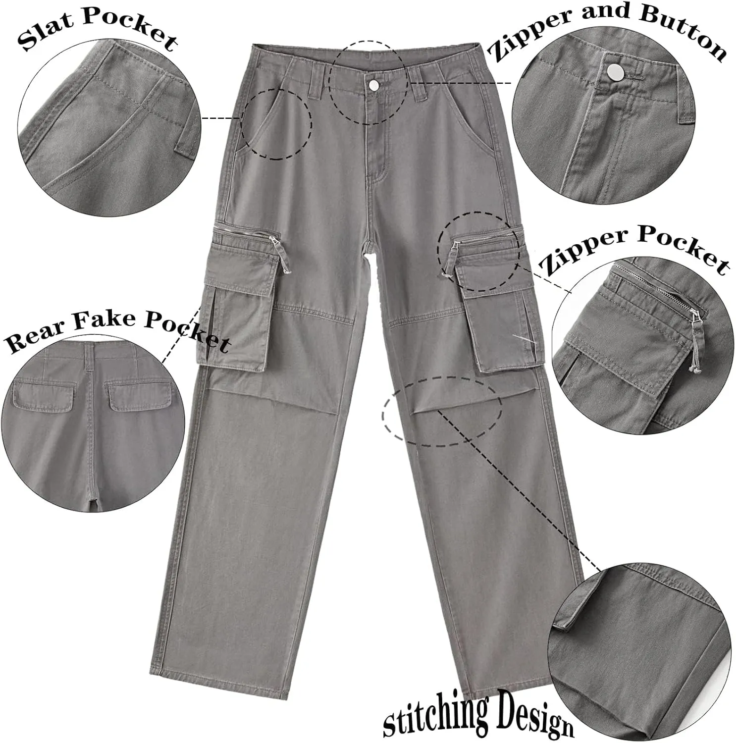 EMMIOL Cargo Pants for Women Y2K Clothing High Waisted Travel Tactical Streetwear Casual Pants with Pockets