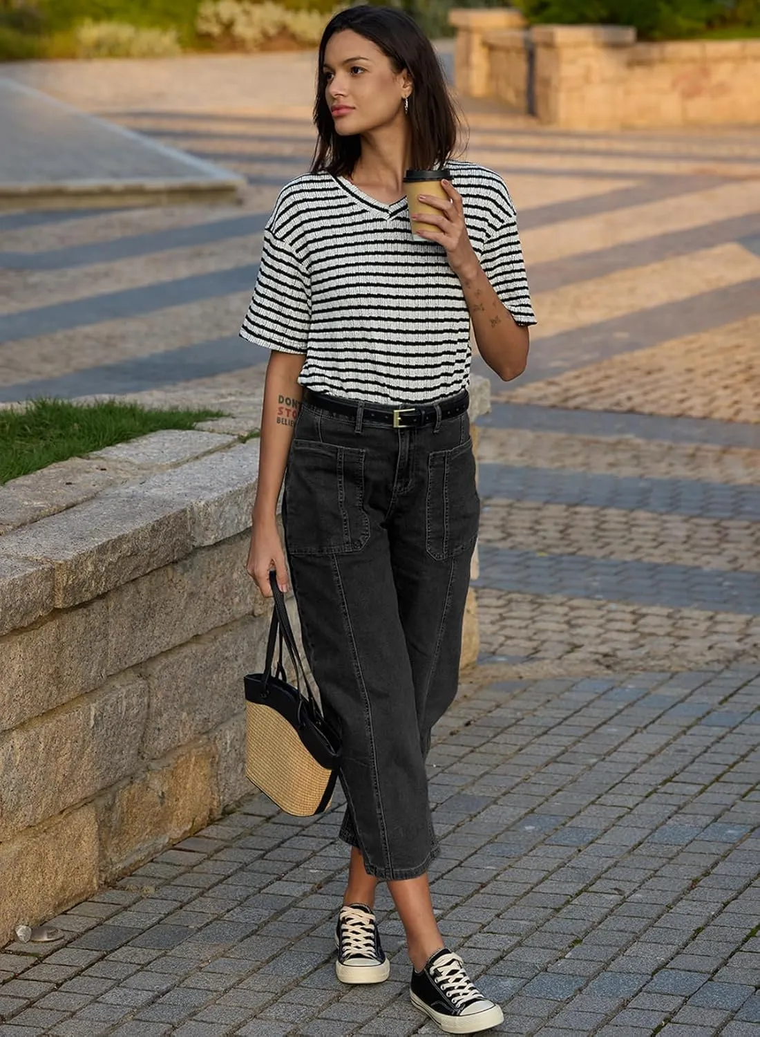 EVALESS Barrel Jeans for Women Trendy High Waisted Wide Leg Baggy Ankle Denim Pants