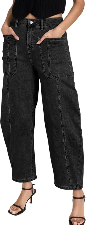 EVALESS Barrel Jeans for Women Trendy High Waisted Wide Leg Baggy Ankle Denim Pants