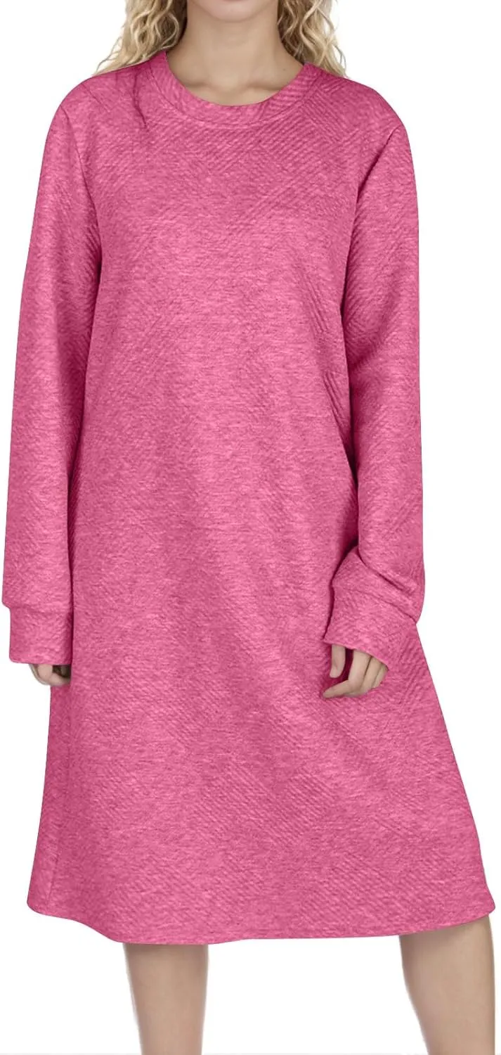 Fall Dresses for Women 2024 Trendy Long Sleeve Crewneck Causal Dress Fall Fashion Solid T-Shirt Dress Outfits Clothes