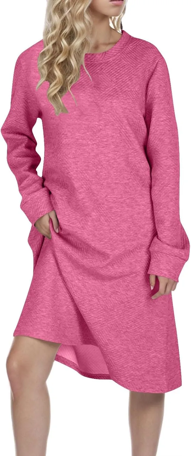 Fall Dresses for Women 2024 Trendy Long Sleeve Crewneck Causal Dress Fall Fashion Solid T-Shirt Dress Outfits Clothes