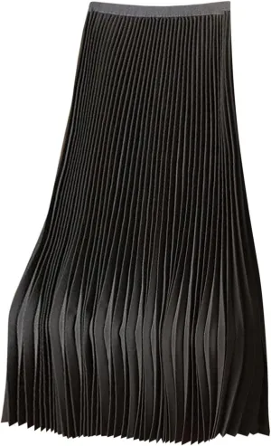 fartey Womens Satin Skirt High Elastic Waist Pleated Midi Skirts Long Swing Ruffled Flare Casual Fall Winter Skirt