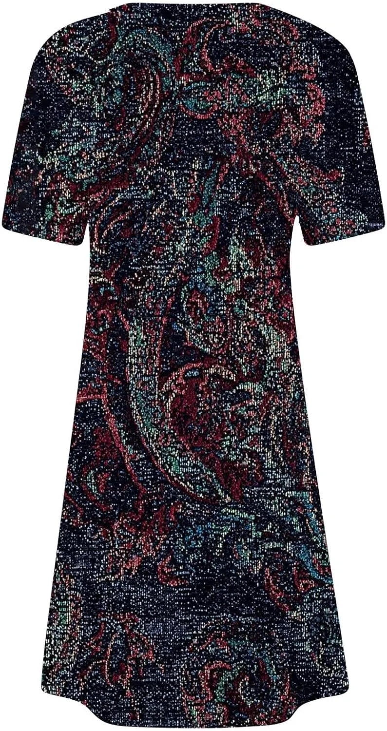 Fashion Summer Dresses for Women's 2025 Trendy Boho Floral Print Dress Dressy Casual Flowy Short Mini Tshirt Sundress
