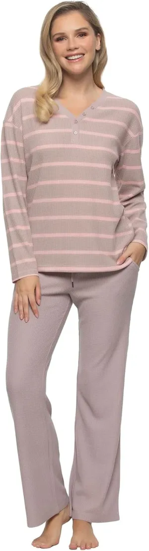 Felina - Jolie 2-Piece Henley Lounge Set - Relaxed Fit Knit Top & Pants with Pockets Loungewear