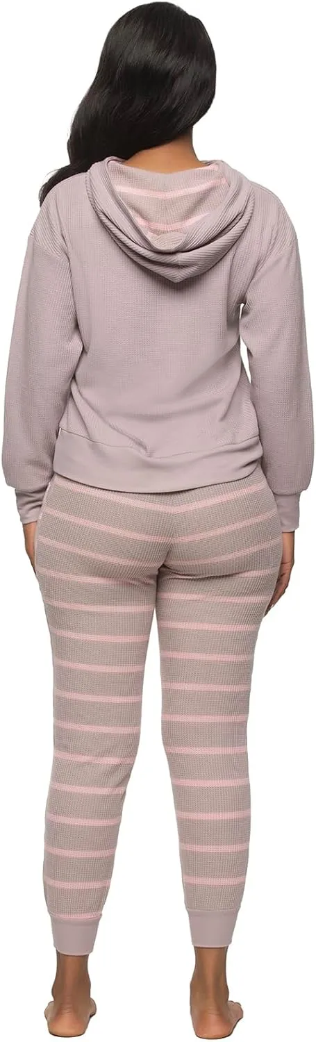 Felina Jolie 2-Piece Hoodie & Jogger Lounge Set - Waffle Knit Fabric and Relaxed Fit Loungewear