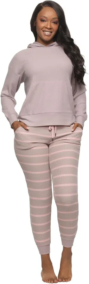 Felina Jolie 2-Piece Hoodie & Jogger Lounge Set - Waffle Knit Fabric and Relaxed Fit Loungewear