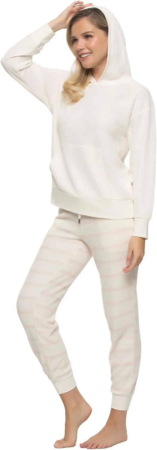 Felina Jolie 2-Piece Hoodie & Jogger Lounge Set - Waffle Knit Fabric and Relaxed Fit Loungewear