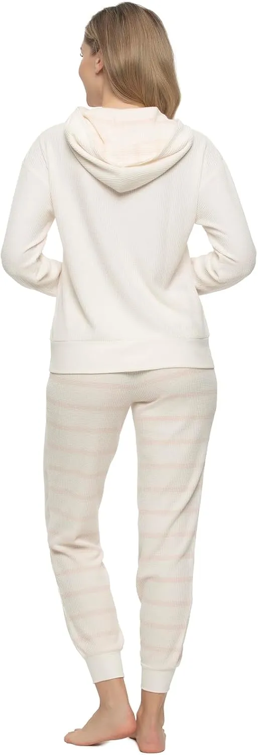 Felina Jolie 2-Piece Hoodie & Jogger Lounge Set - Waffle Knit Fabric and Relaxed Fit Loungewear