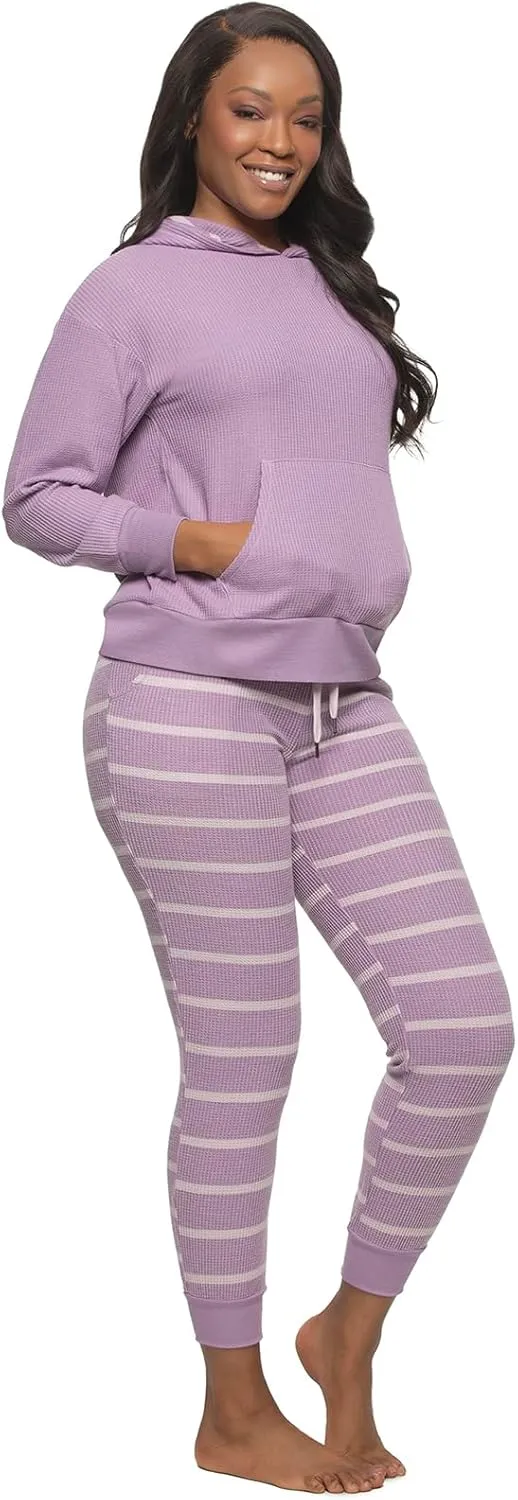 Felina Jolie 2-Piece Hoodie & Jogger Lounge Set - Waffle Knit Fabric and Relaxed Fit Loungewear
