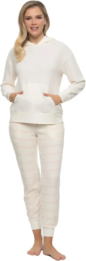 Felina Jolie 2-Piece Hoodie & Jogger Lounge Set - Waffle Knit Fabric and Relaxed Fit Loungewear