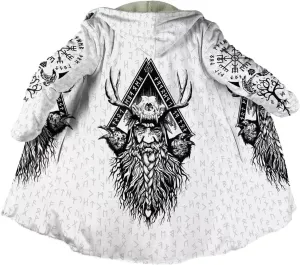 Fenrir Wolf Viking Tattoo Winter Warm Cashmere Coat, Men's Hooded Cloak Parka, Mid-Length Bathrobe Robe, Horn Buckle Jacket