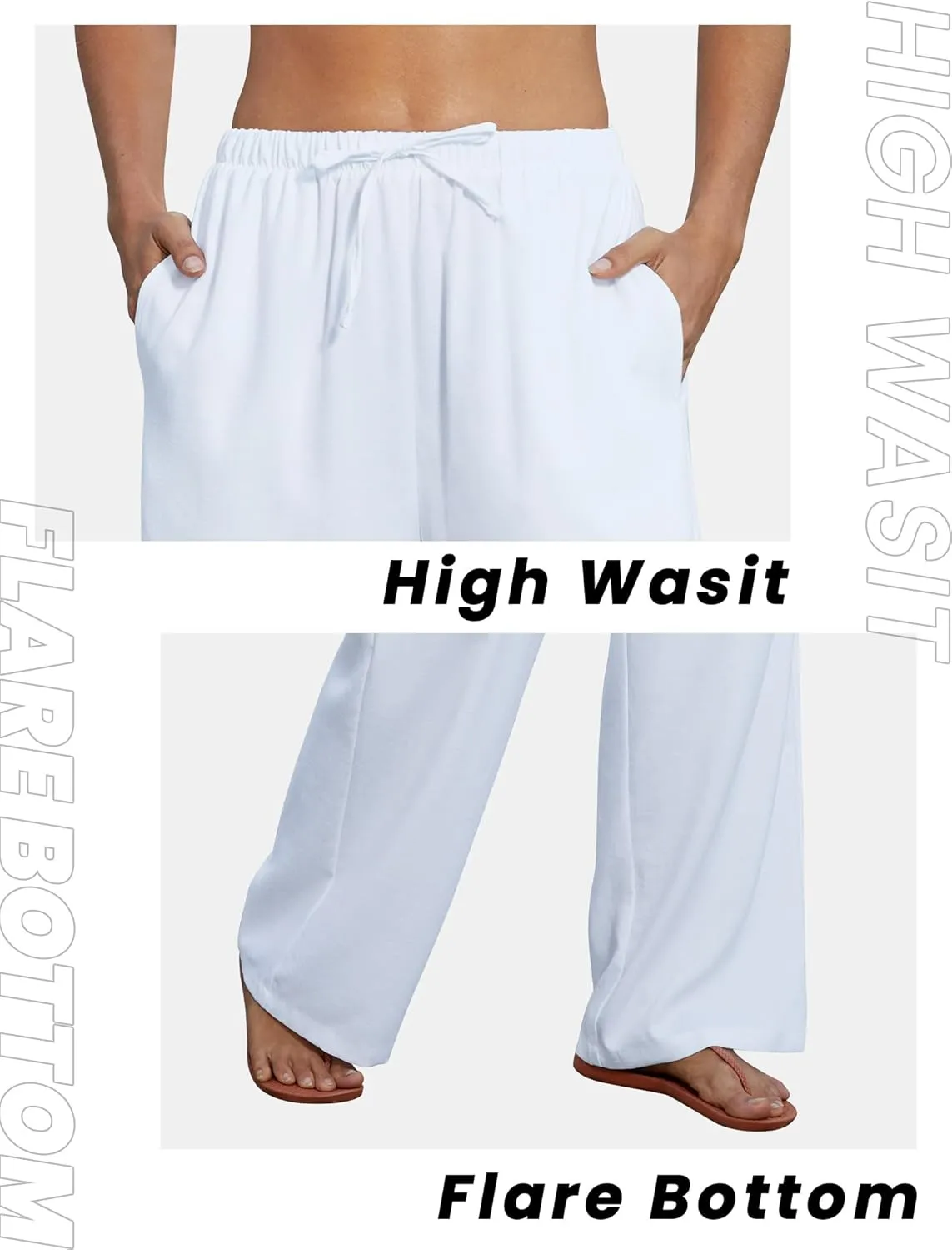 FireSwan Womens Linen Pants Summer Wide Leg Palazzo Pants with Pockets High Waisted Flowy Beach Trousers