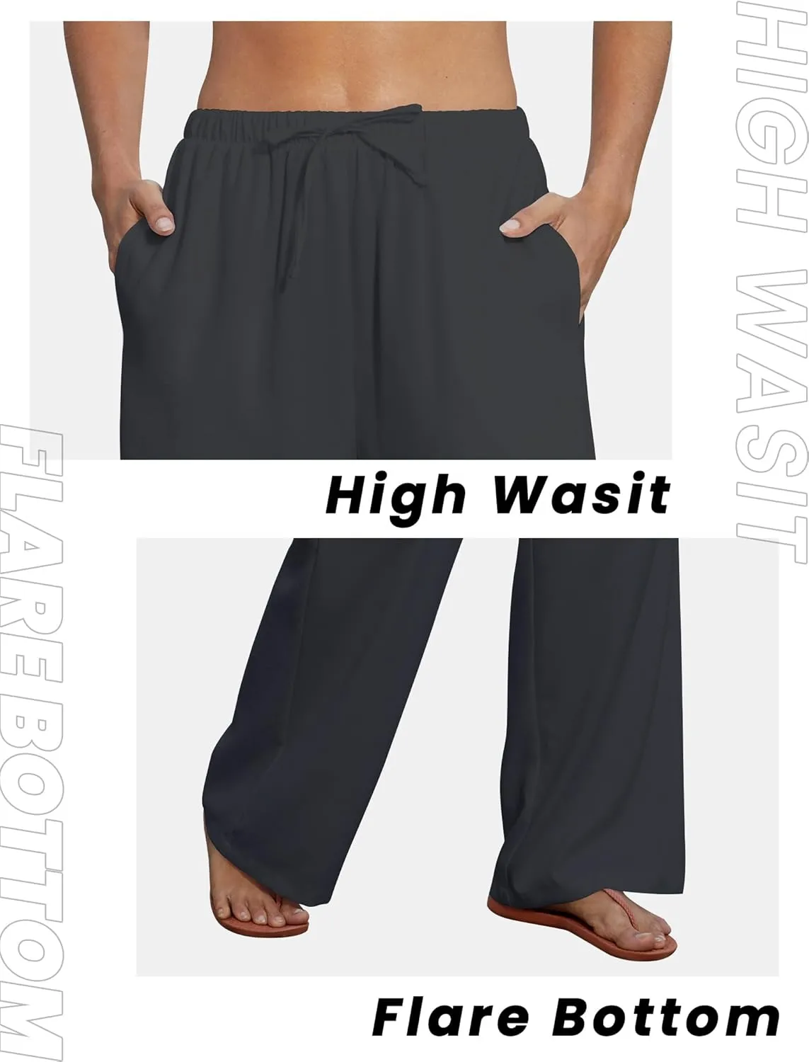 FireSwan Womens Linen Pants Summer Wide Leg Palazzo Pants with Pockets High Waisted Flowy Beach Trousers