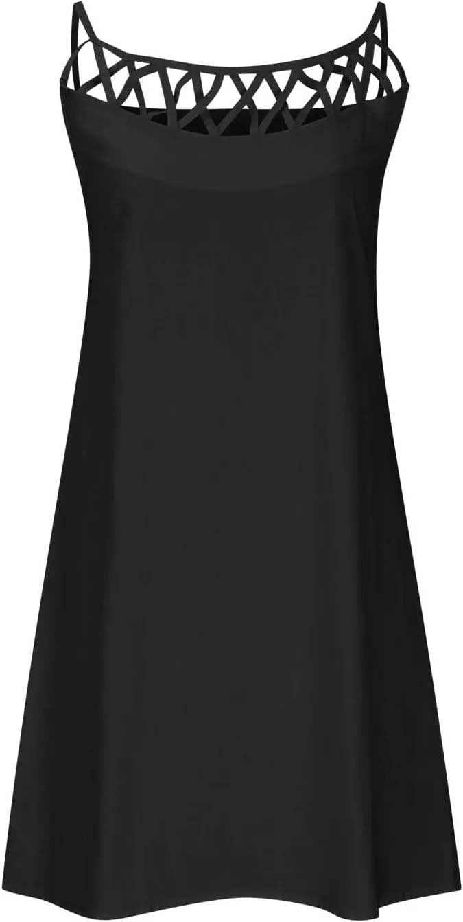 Firzero Cotton Linen Dresses for Women, Summer Casual Loose Crew Neck 3/4 Sleeve Midi Dress, Trendy Elegant Plain Beach Dress