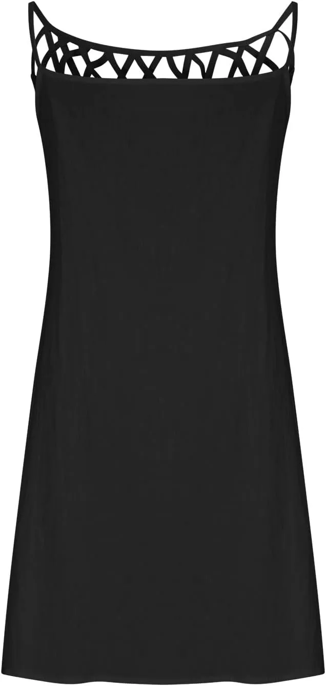Firzero Cotton Linen Dresses for Women, Summer Casual Loose Crew Neck 3/4 Sleeve Midi Dress, Trendy Elegant Plain Beach Dress