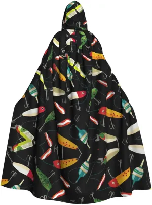 Fishing Lure Print Hooded Cloak Wizard Cape Halloween Witch Costume For Men Women Cosplay Party Capes