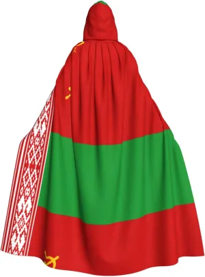 Flag Of Belarus Print Halloween Cloak Men Cape Renaissance Cloak With Hood, For Adult Cosplay Party Costume